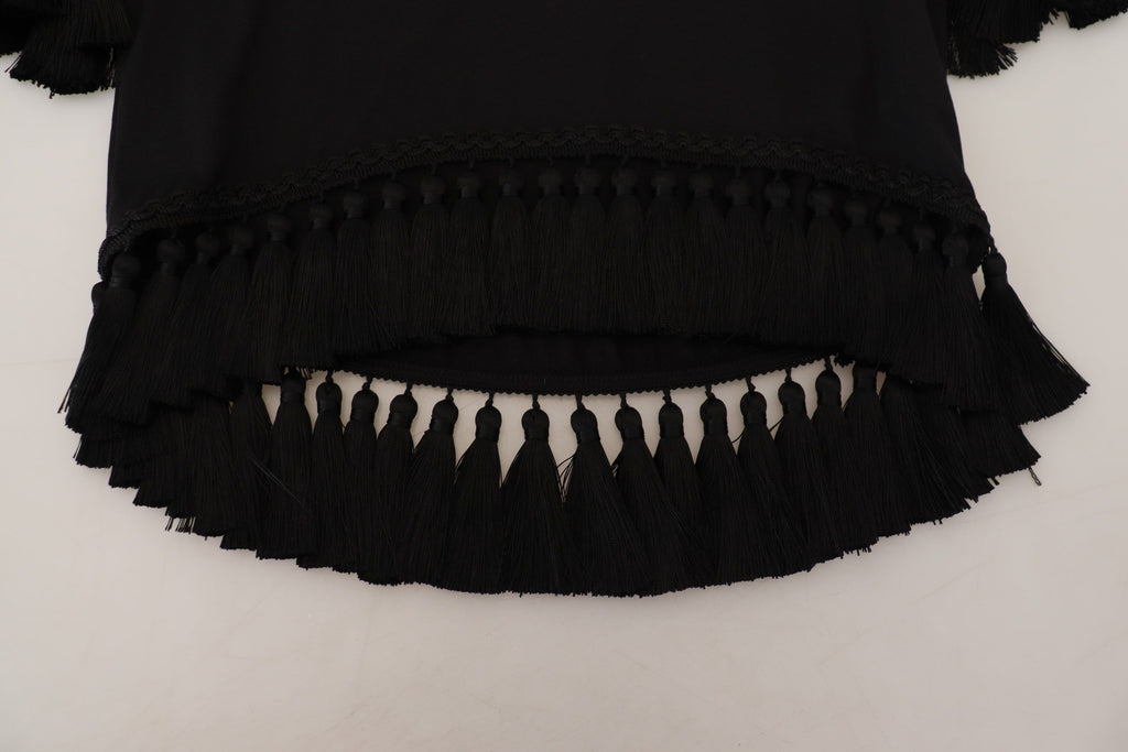 Dolce & Gabbana Schwarzes T-Shirt Bluse Tassle Baumwolle Bluse