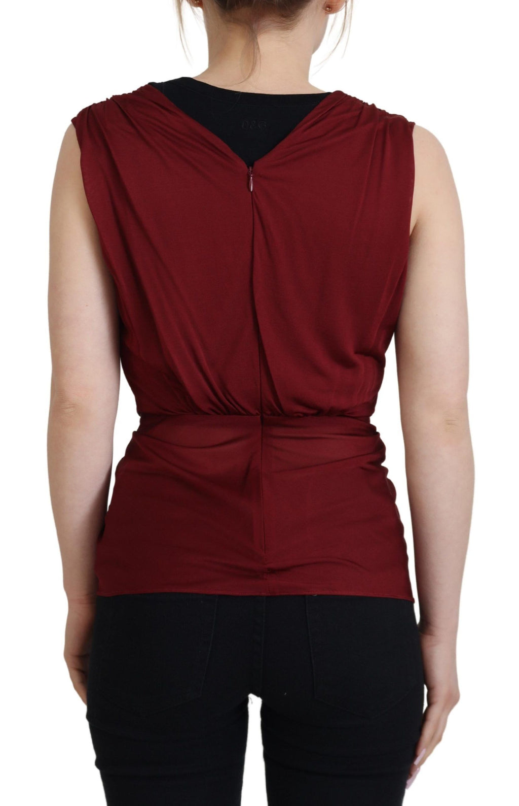 Dolce & Gabbana Bordeauxfarbenes Seidenstretch-Top Weste Bluse