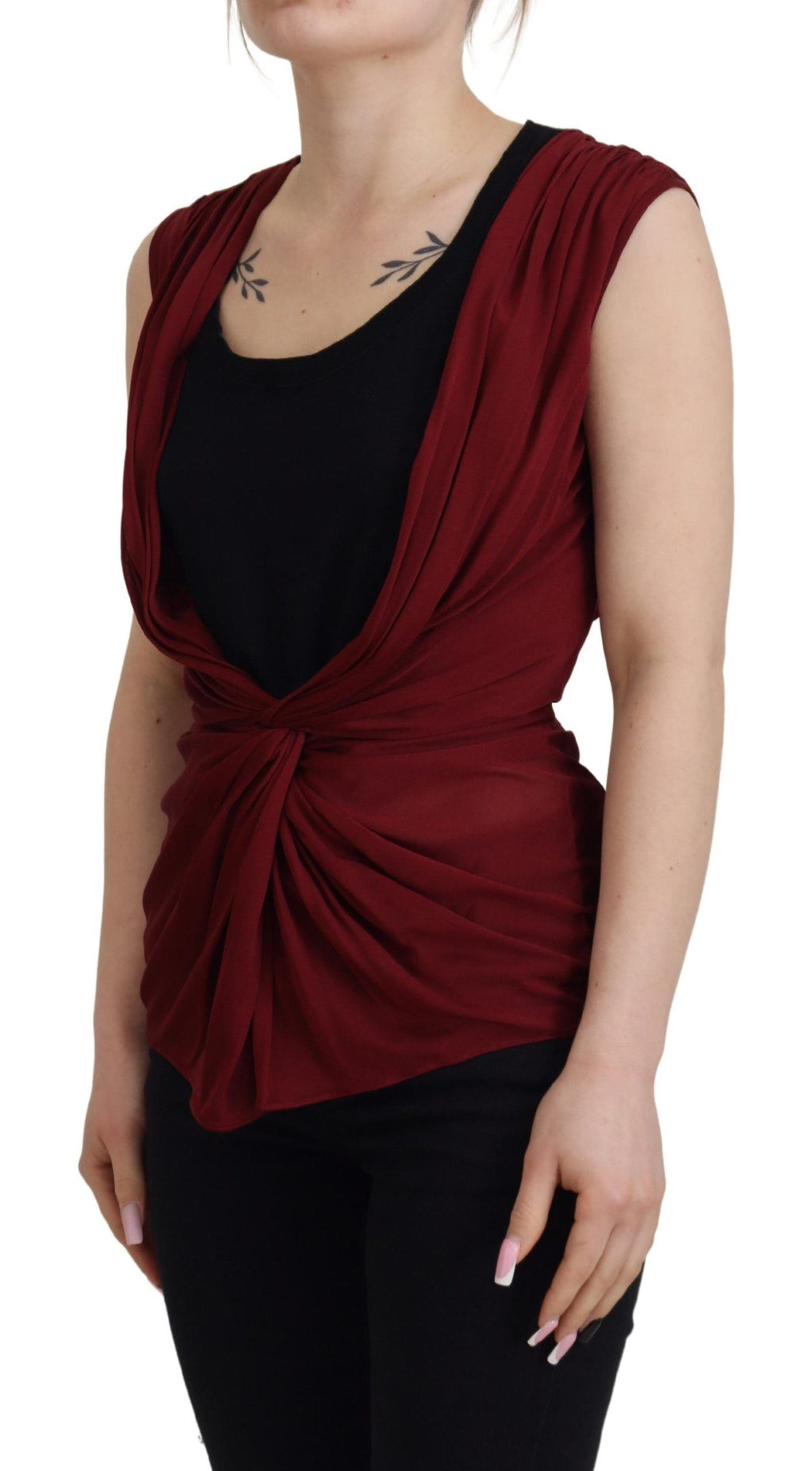 Dolce & Gabbana Bordeauxfarbenes Seidenstretch-Top Weste Bluse