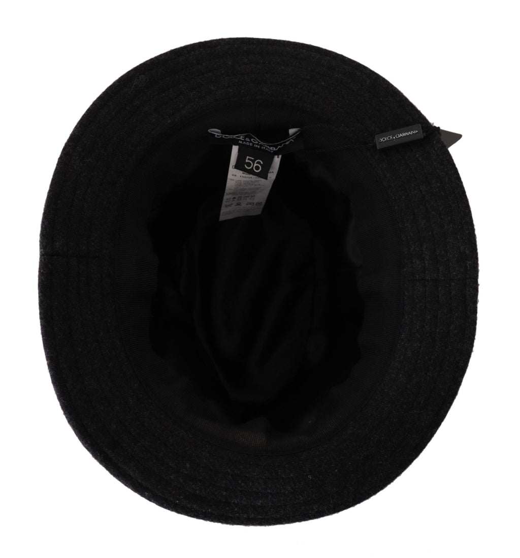 Dolce & Gabbana Grauer Schurwolle Logo Fedora Trilby Cappello Hut