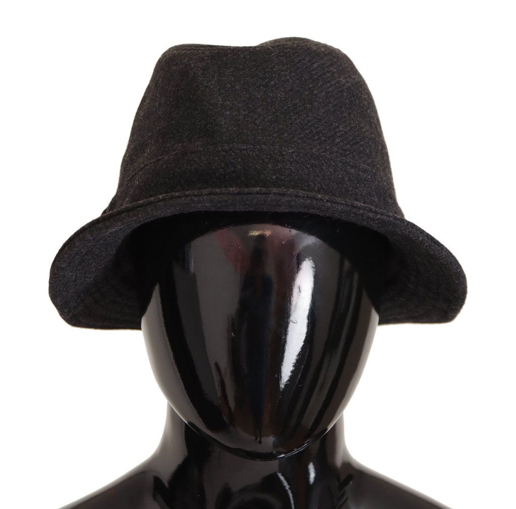 Dolce & Gabbana Grauer Schurwolle Logo Fedora Trilby Cappello Hut