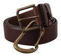 Dolce & Gabbana Brown Leather Belt with Gold Metal Buckle and Carabiner