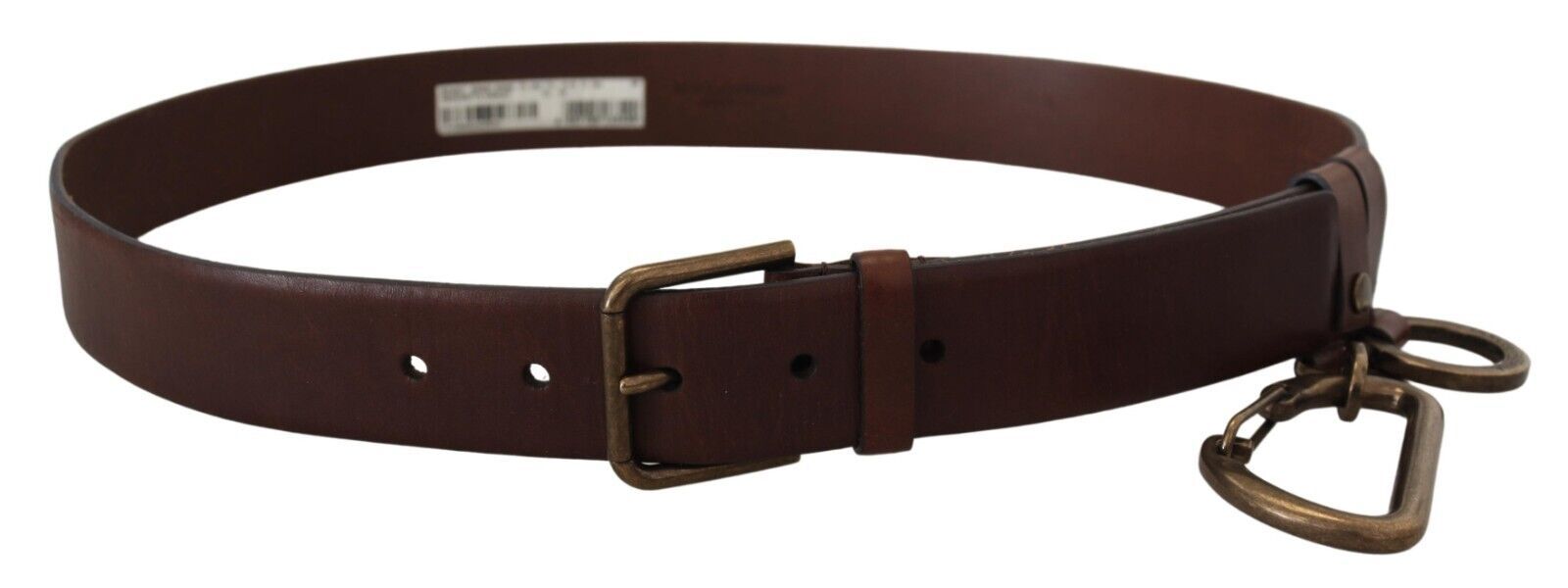 Dolce & Gabbana Brown Leather Belt with Gold Metal Buckle and Carabiner