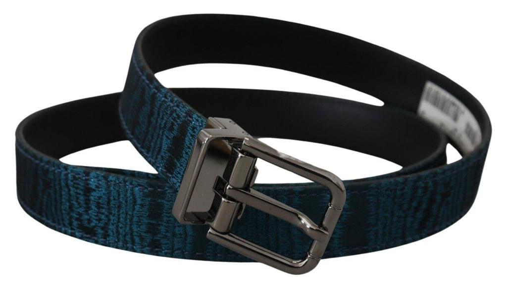 Dolce & Gabbana Blau Jacquard Moire Silber Metall Gürtel Männer