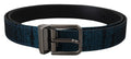 Dolce & Gabbana Blau Jacquard Moire Silber Metall Gürtel Männer