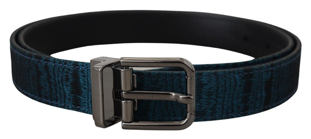 Dolce & Gabbana Blau Jacquard Moire Silber Metall Gürtel Männer