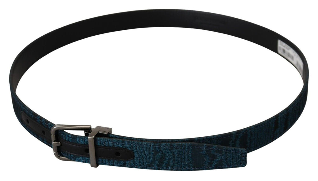 Dolce & Gabbana Blau Jacquard Moire Silber Metall Gürtel Männer