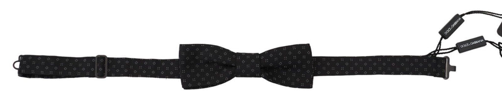 Dolce & Gabbana Black Patterned Silk Papillon Bow Tie with Adjustable Neck