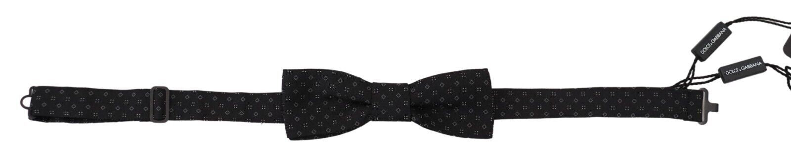 Dolce & Gabbana Black Patterned Silk Papillon Bow Tie with Adjustable Neck