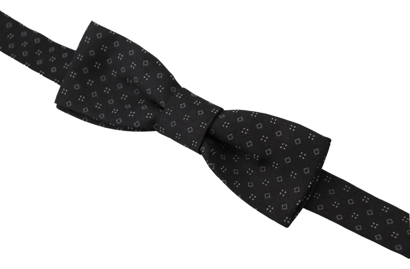 Dolce & Gabbana Black Patterned Silk Papillon Bow Tie with Adjustable Neck