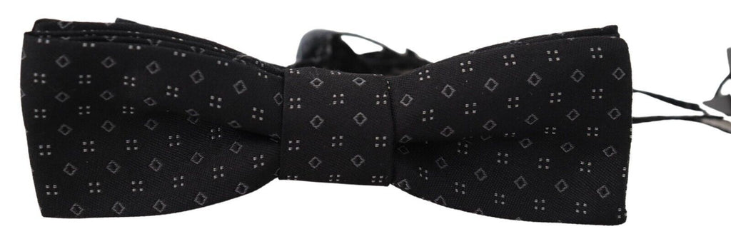 Dolce & Gabbana Black Patterned Silk Papillon Bow Tie with Adjustable Neck