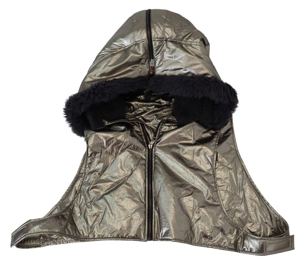 Dolce & Gabbana Silver Fur Full Head Wrap Men's Nylon Hat