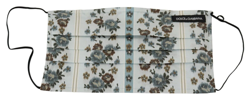 Dolce & Gabbana White Floral Cotton Pleated Elastic Earloop Face Mask