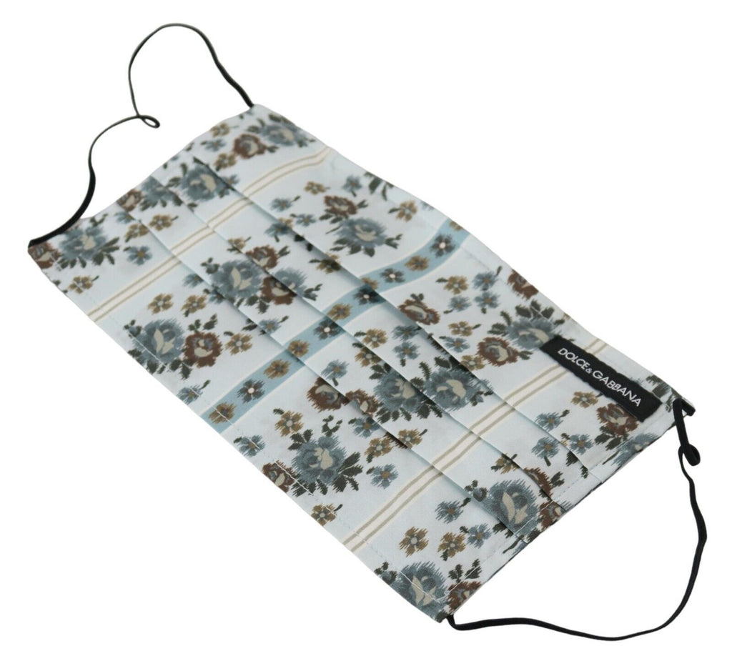 Dolce & Gabbana White Floral Cotton Pleated Elastic Earloop Face Mask
