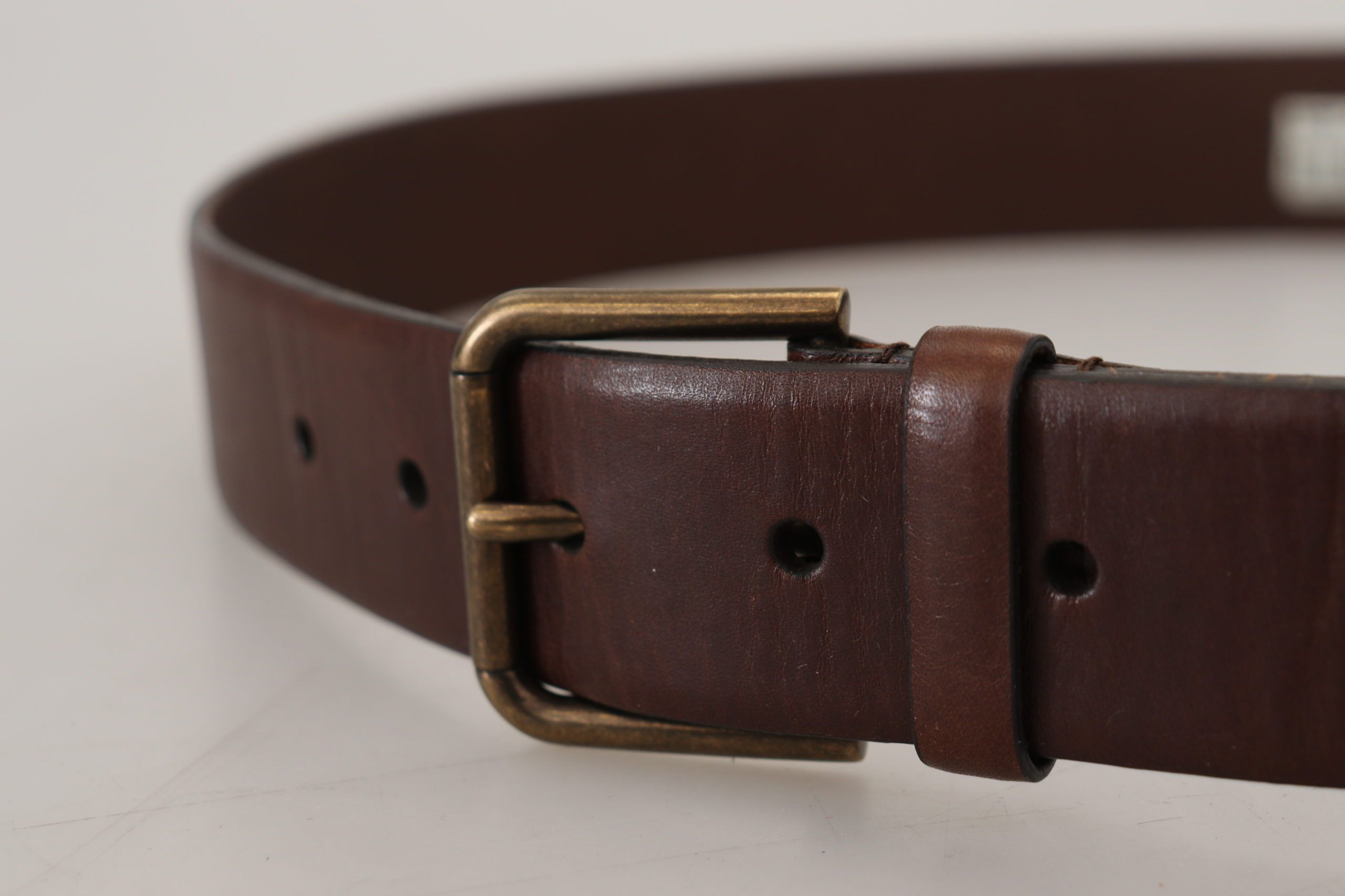 Dolce & Gabbana Brown Leather Belt with Gold Metal Buckle and Carabiner