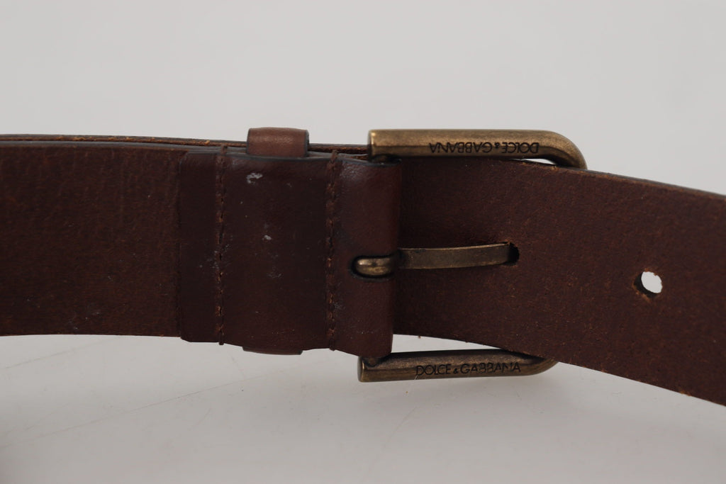 Dolce & Gabbana Brown Leather Belt with Gold Metal Buckle and Carabiner