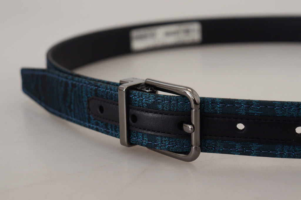 Dolce & Gabbana Blau Jacquard Moire Silber Metall Gürtel Männer
