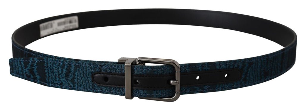 Dolce & Gabbana Blau Jacquard Moire Silber Metall Gürtel Männer