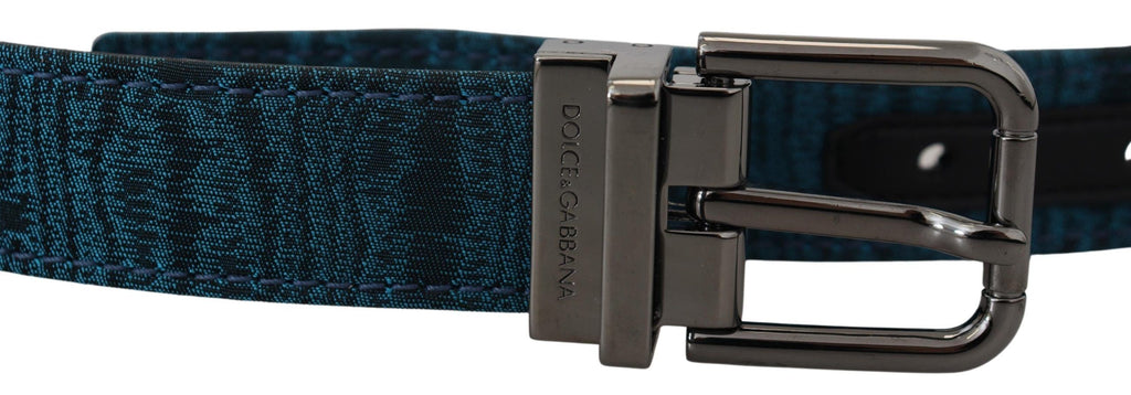 Dolce & Gabbana Blau Jacquard Moire Silber Metall Gürtel Männer