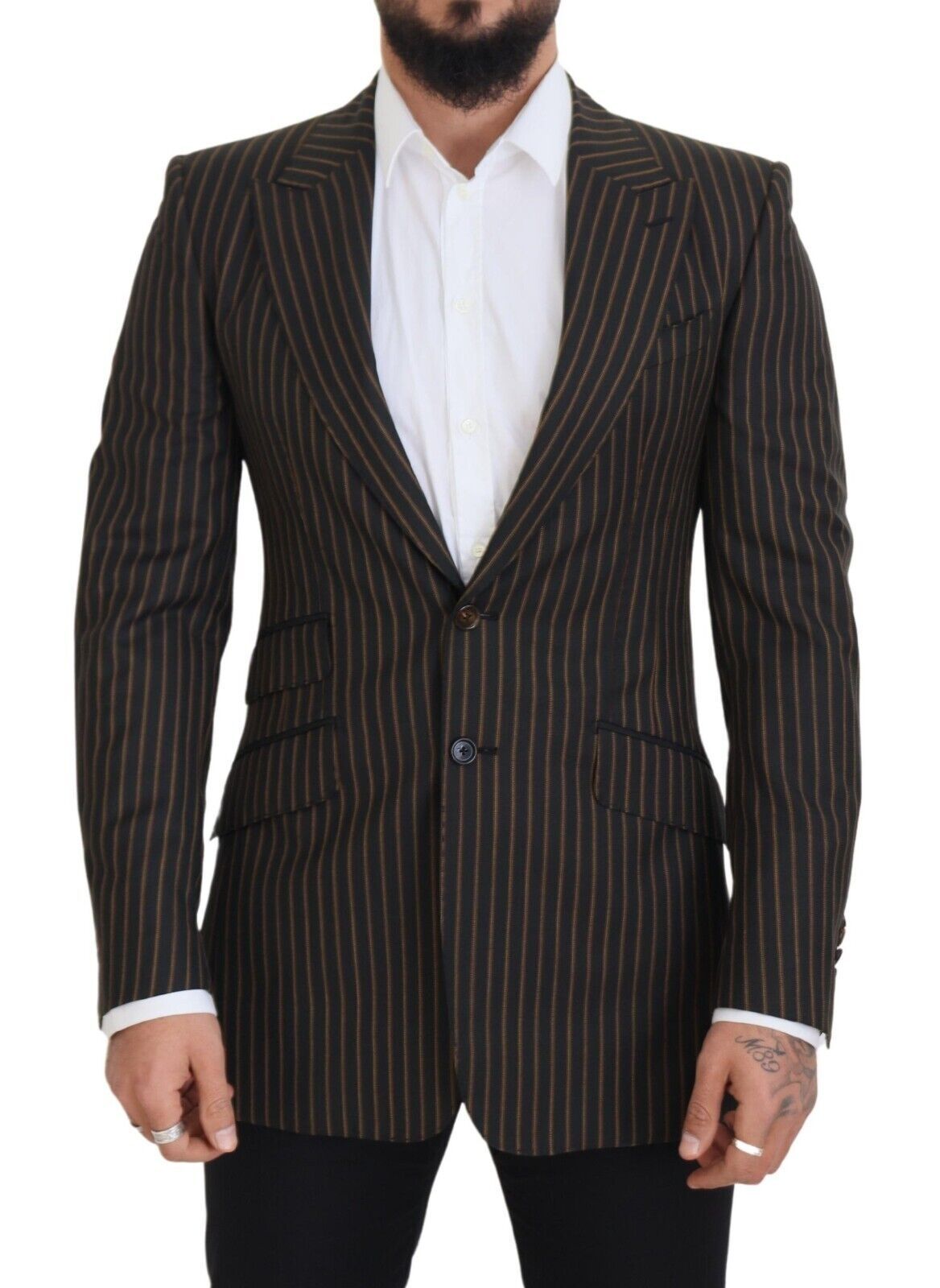 Dolce & Gabbana Schwarzbraun gestreifter einreihiger Blazer