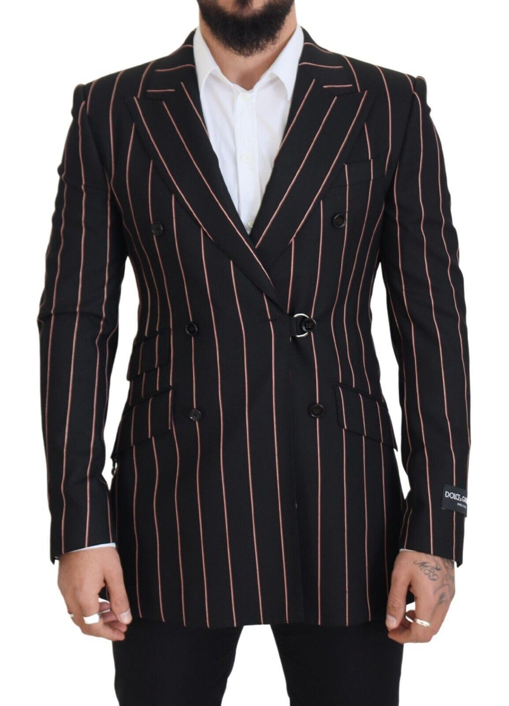 Dolce & Gabbana Schwarzer gestreifter Viskose-Blazer mit zwei Brüsten