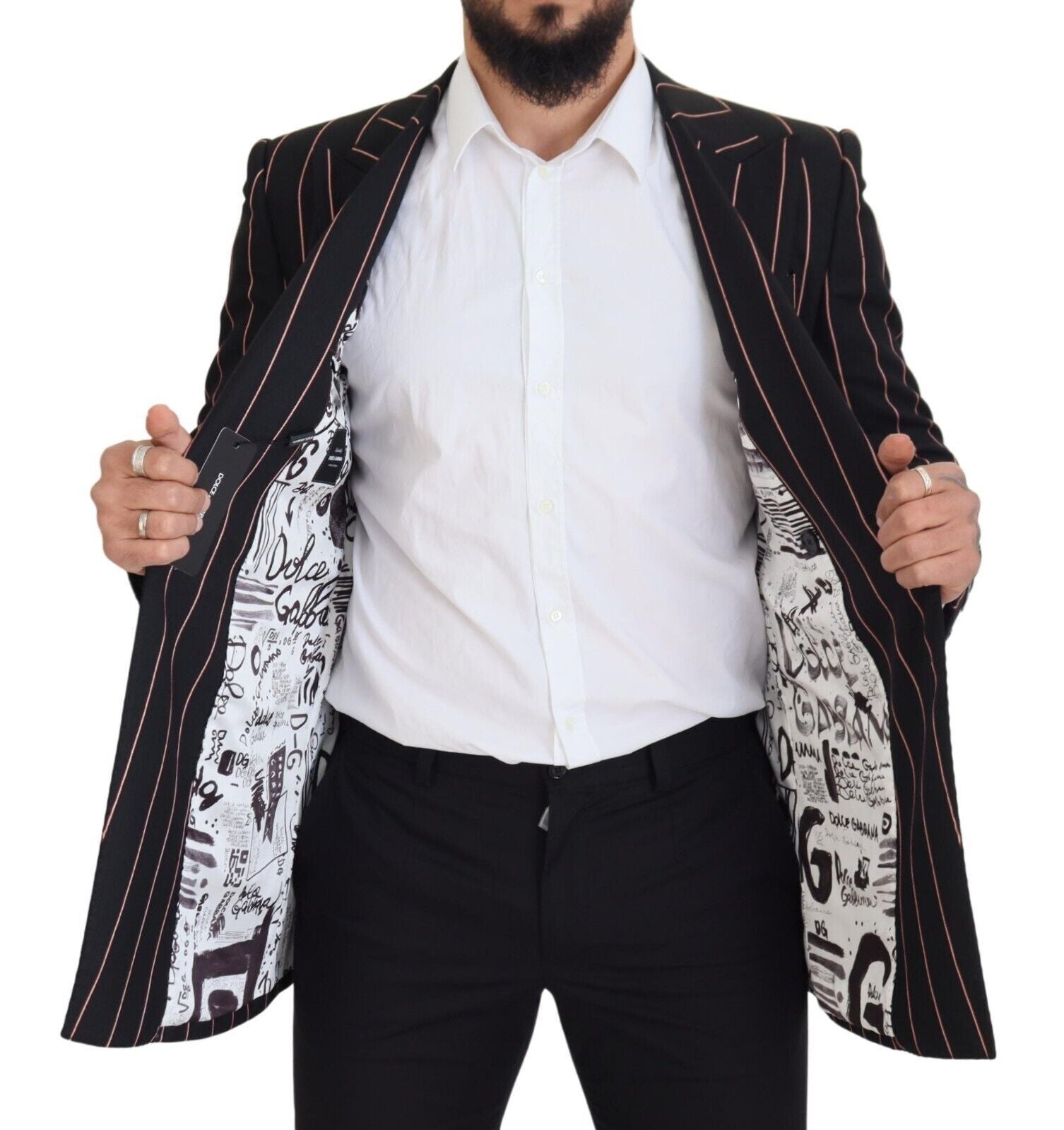 Dolce & Gabbana Schwarzer gestreifter Viskose-Blazer mit zwei Brüsten