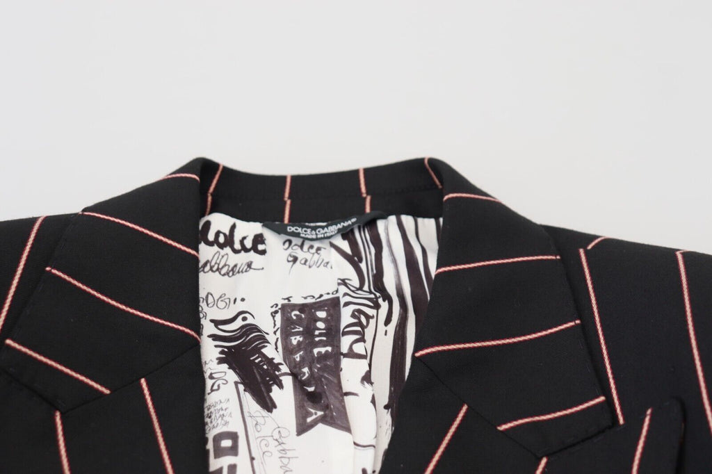 Dolce & Gabbana Schwarzer gestreifter Viskose-Blazer mit zwei Brüsten