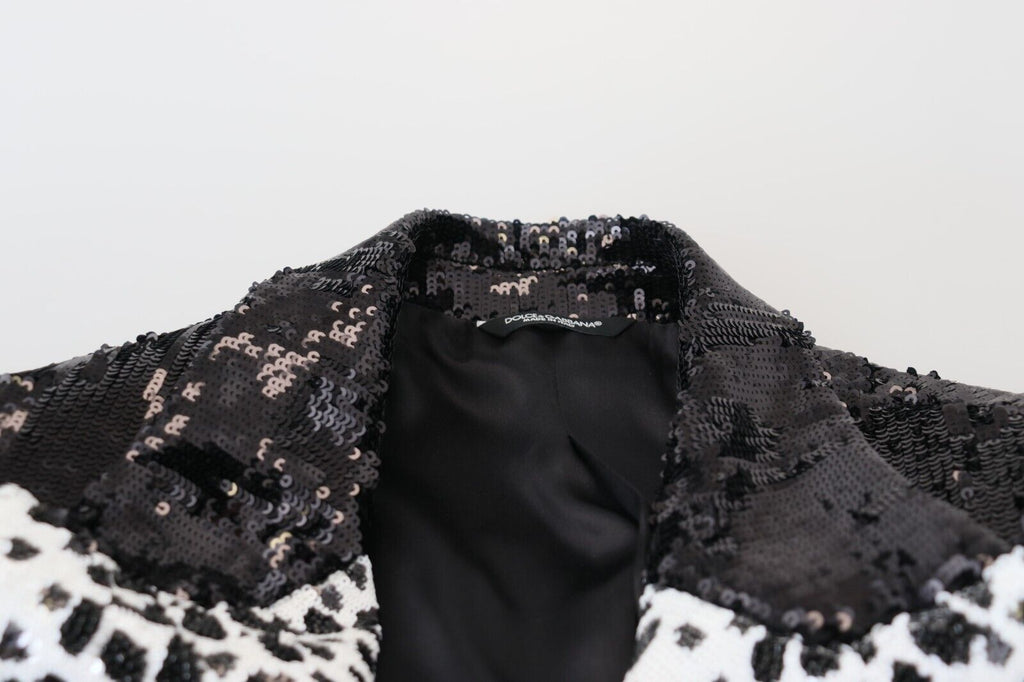 Dolce & Gabbana Schwarzer Pailletten-Blazer aus Nylon mit Kuhmuster