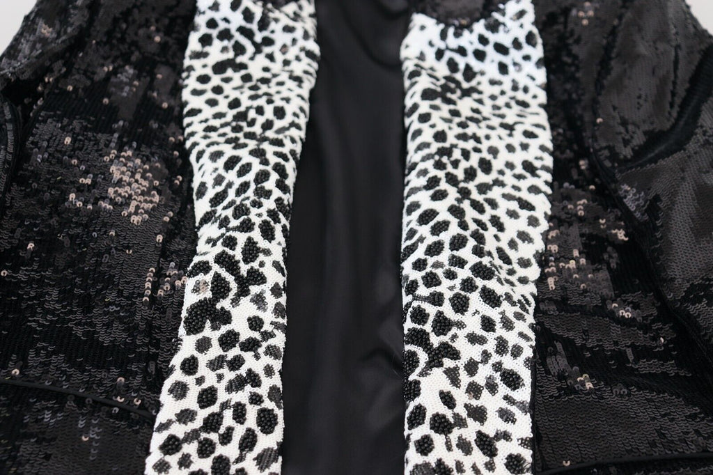 Dolce & Gabbana Schwarzer Pailletten-Blazer aus Nylon mit Kuhmuster