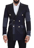 Dolce & Gabbana Blue Wool Double-Breasted Patchwork Blazer