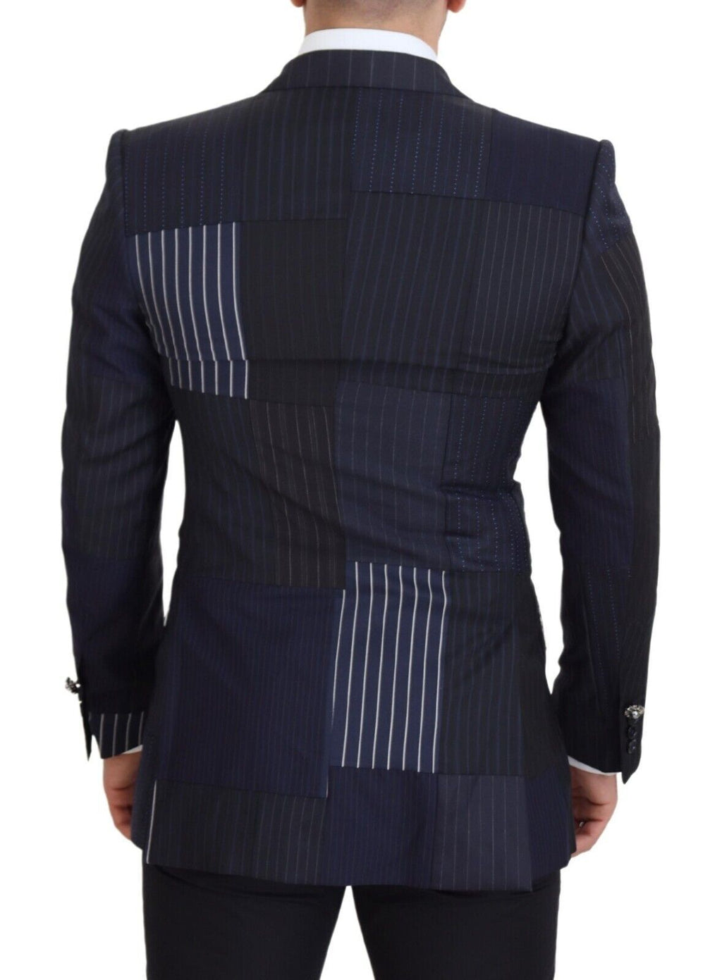 Dolce & Gabbana Blue Wool Double-Breasted Patchwork Blazer