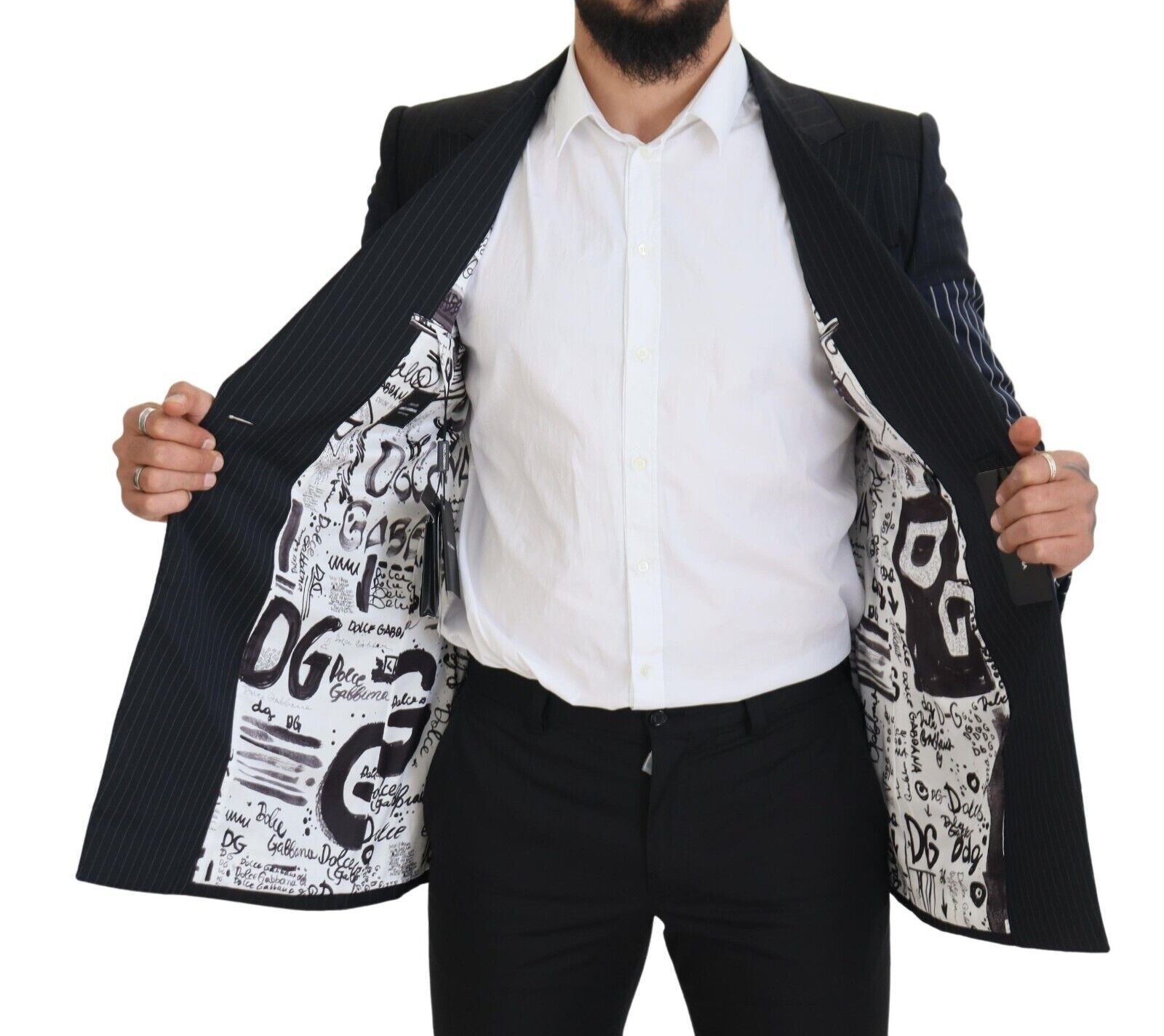 Dolce & Gabbana Blue Wool Double-Breasted Patchwork Blazer
