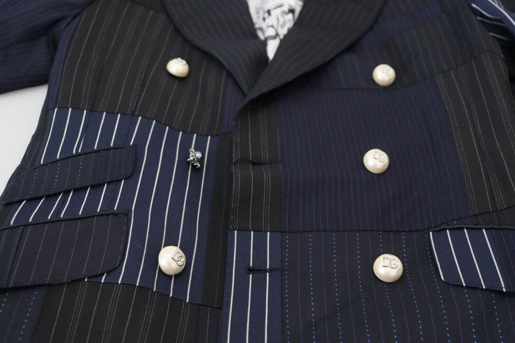 Dolce & Gabbana Blue Wool Double-Breasted Patchwork Blazer