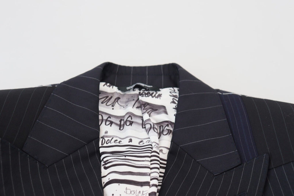Dolce & Gabbana Blue Wool Double-Breasted Patchwork Blazer