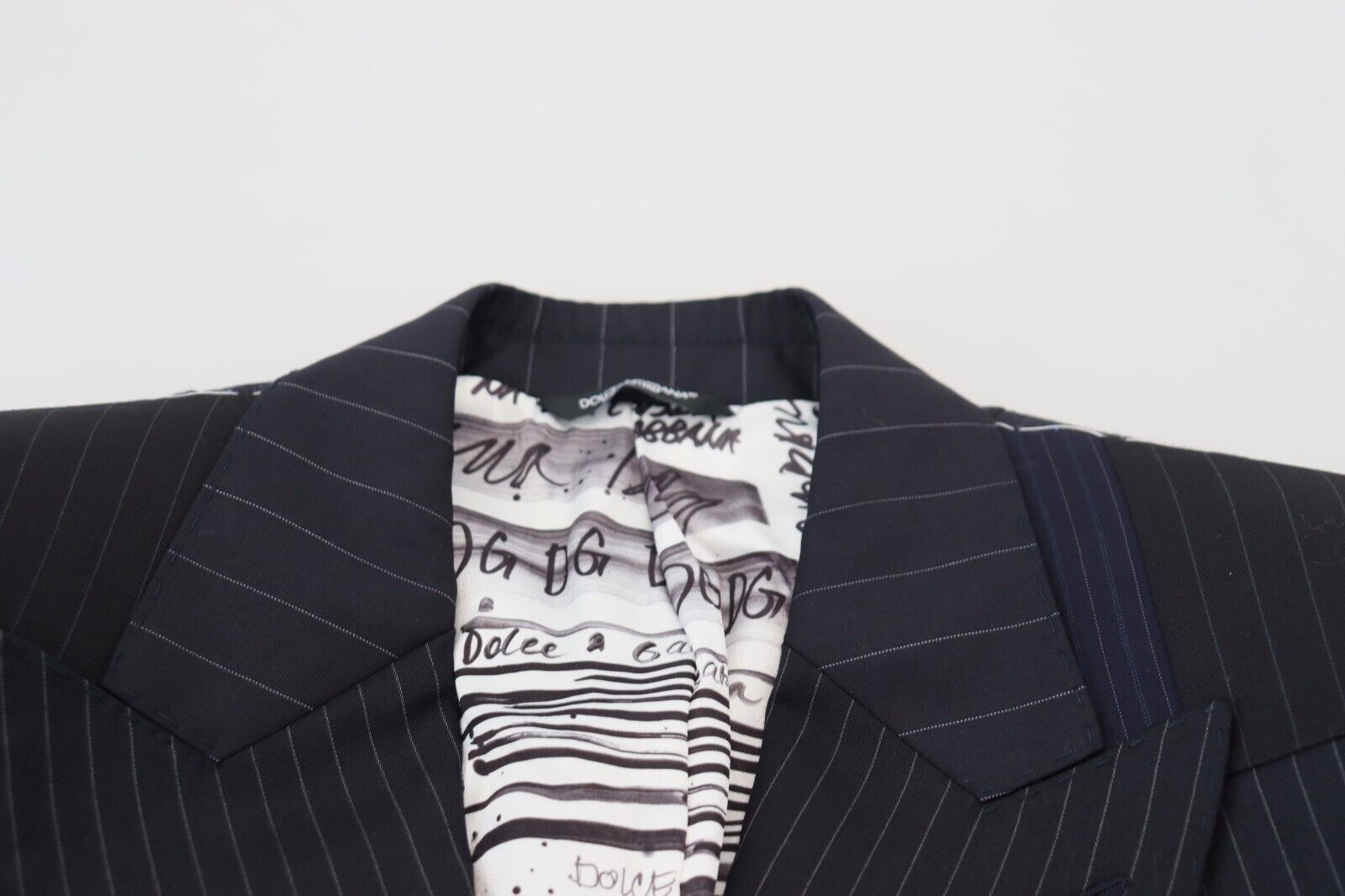 Dolce & Gabbana Blue Wool Double-Breasted Patchwork Blazer