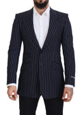 Dolce & Gabbana Navy Blue Striped Single-Breasted Wool Blazer