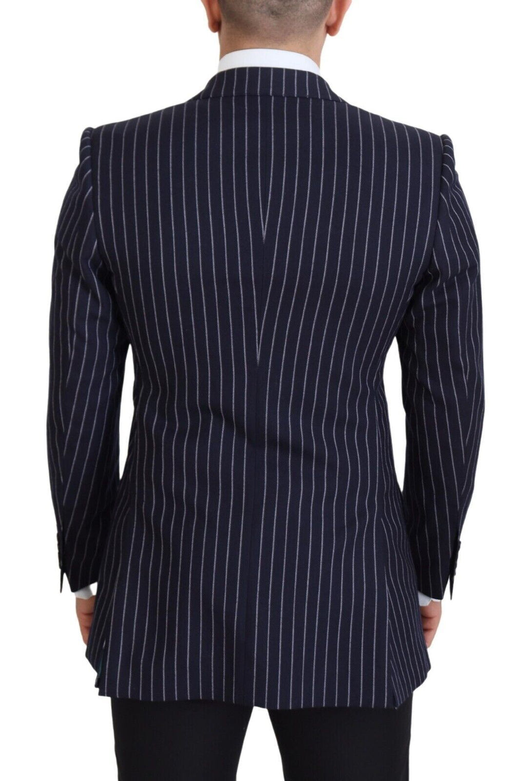 Dolce & Gabbana Navy Blue Striped Single-Breasted Wool Blazer