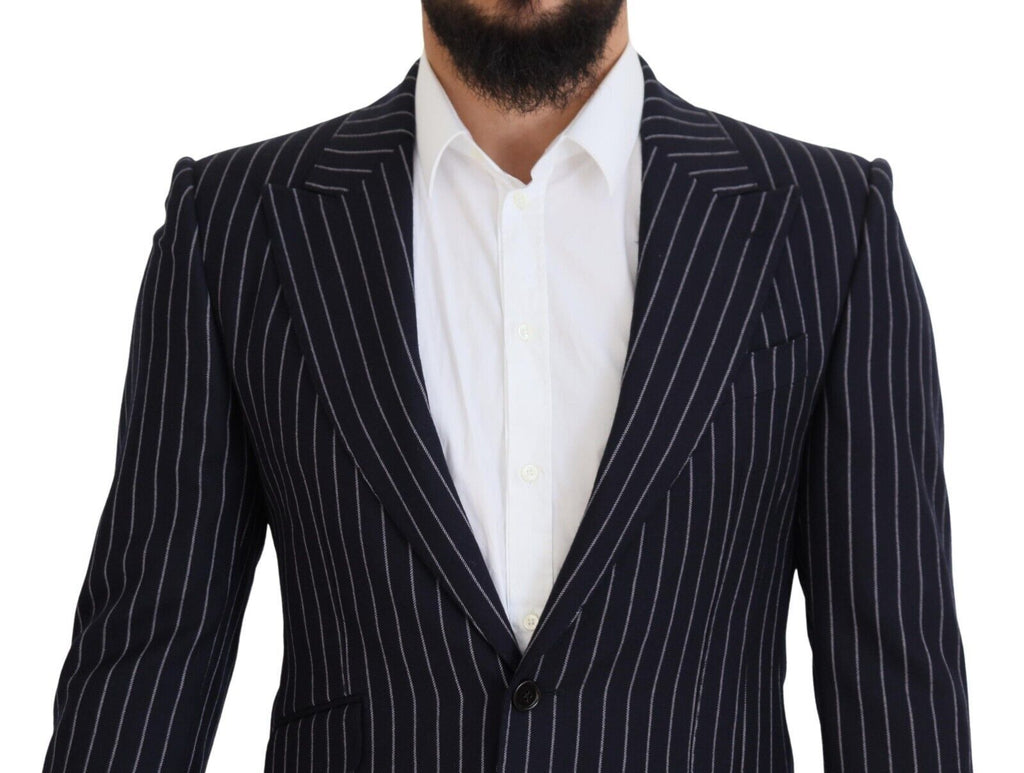 Dolce & Gabbana Navy Blue Striped Single-Breasted Wool Blazer