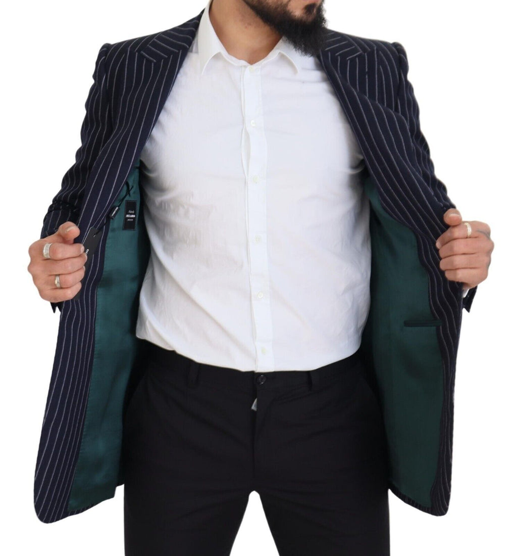 Dolce & Gabbana Navy Blue Striped Single-Breasted Wool Blazer