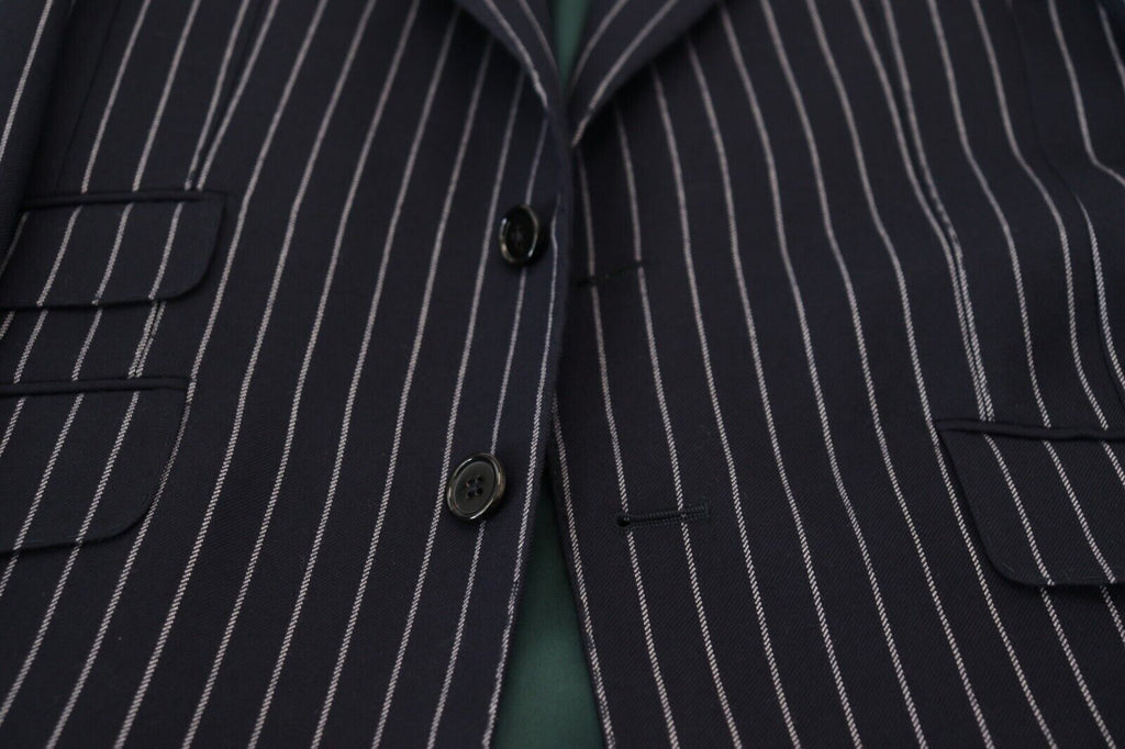 Dolce & Gabbana Navy Blue Striped Single-Breasted Wool Blazer