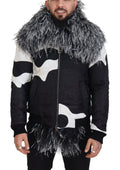 Dolce & Gabbana Schwarz Weiß Pelz Shearling Full Zip Jacke