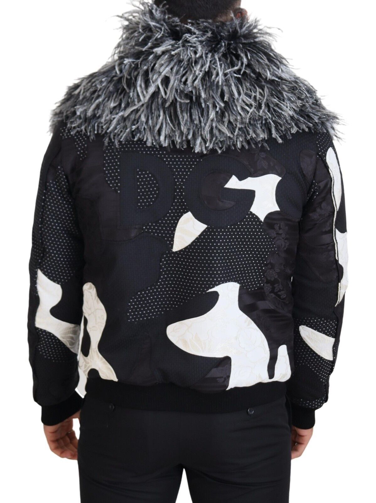 Dolce & Gabbana Schwarz Weiß Pelz Shearling Full Zip Jacke