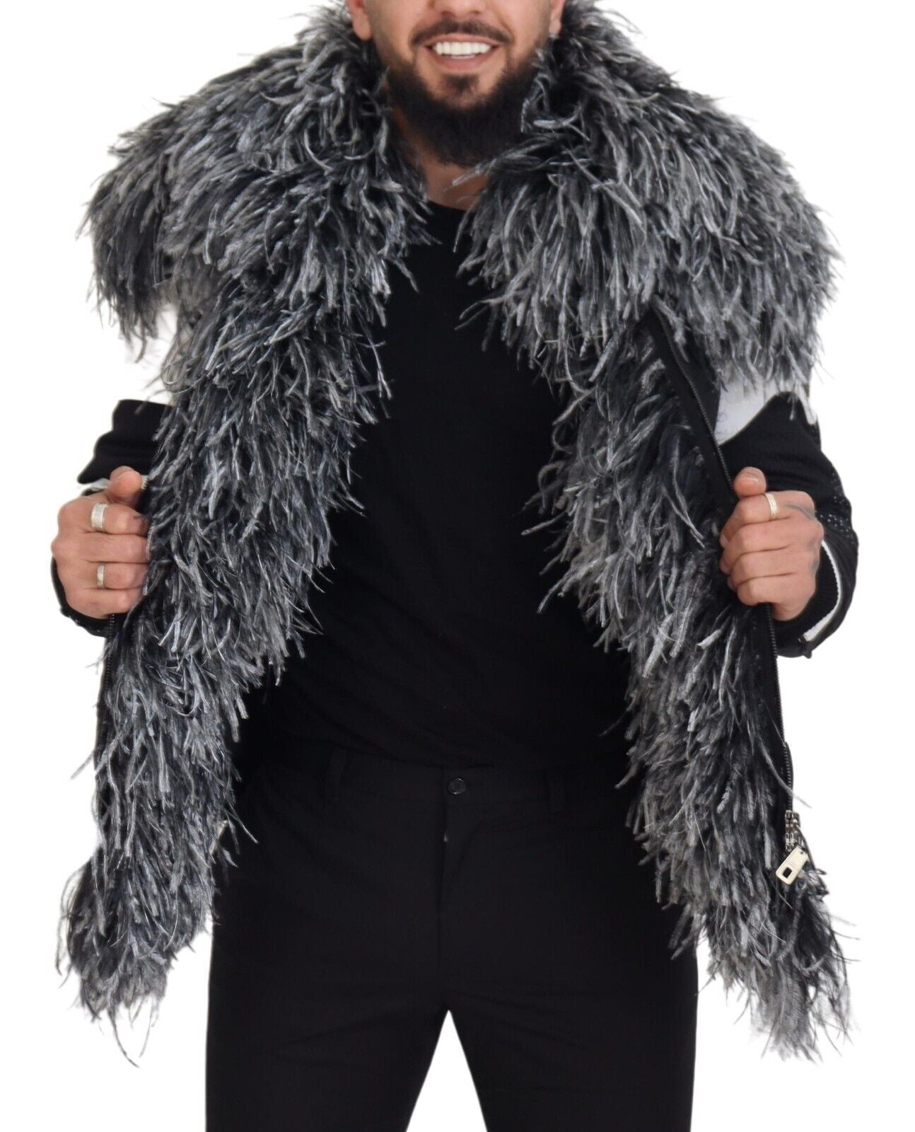 Dolce & Gabbana Schwarz Weiß Pelz Shearling Full Zip Jacke