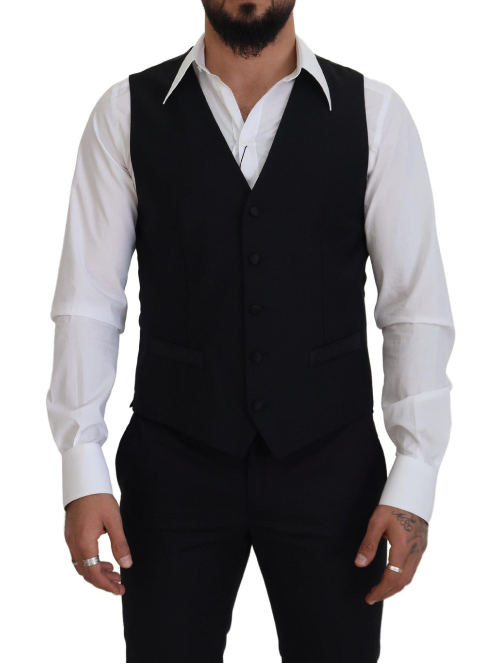 Dolce & Gabbana Black Virgin Wool Waistcoat Formal Suit Waistcoat