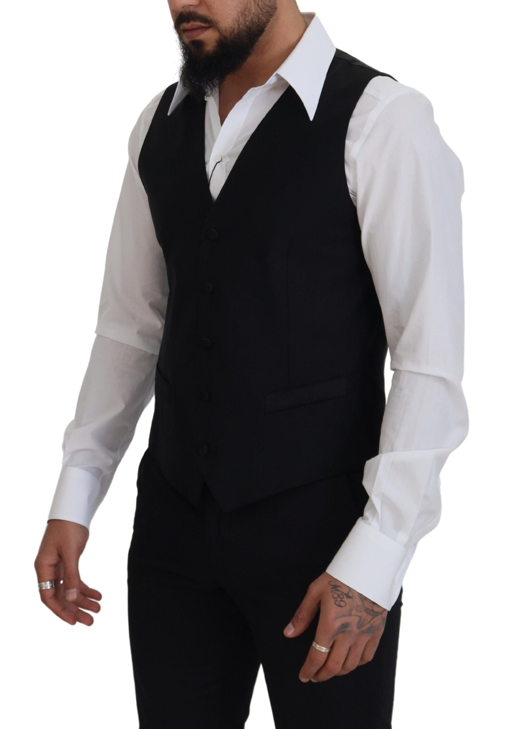 Dolce & Gabbana Black Virgin Wool Waistcoat Formal Suit Waistcoat