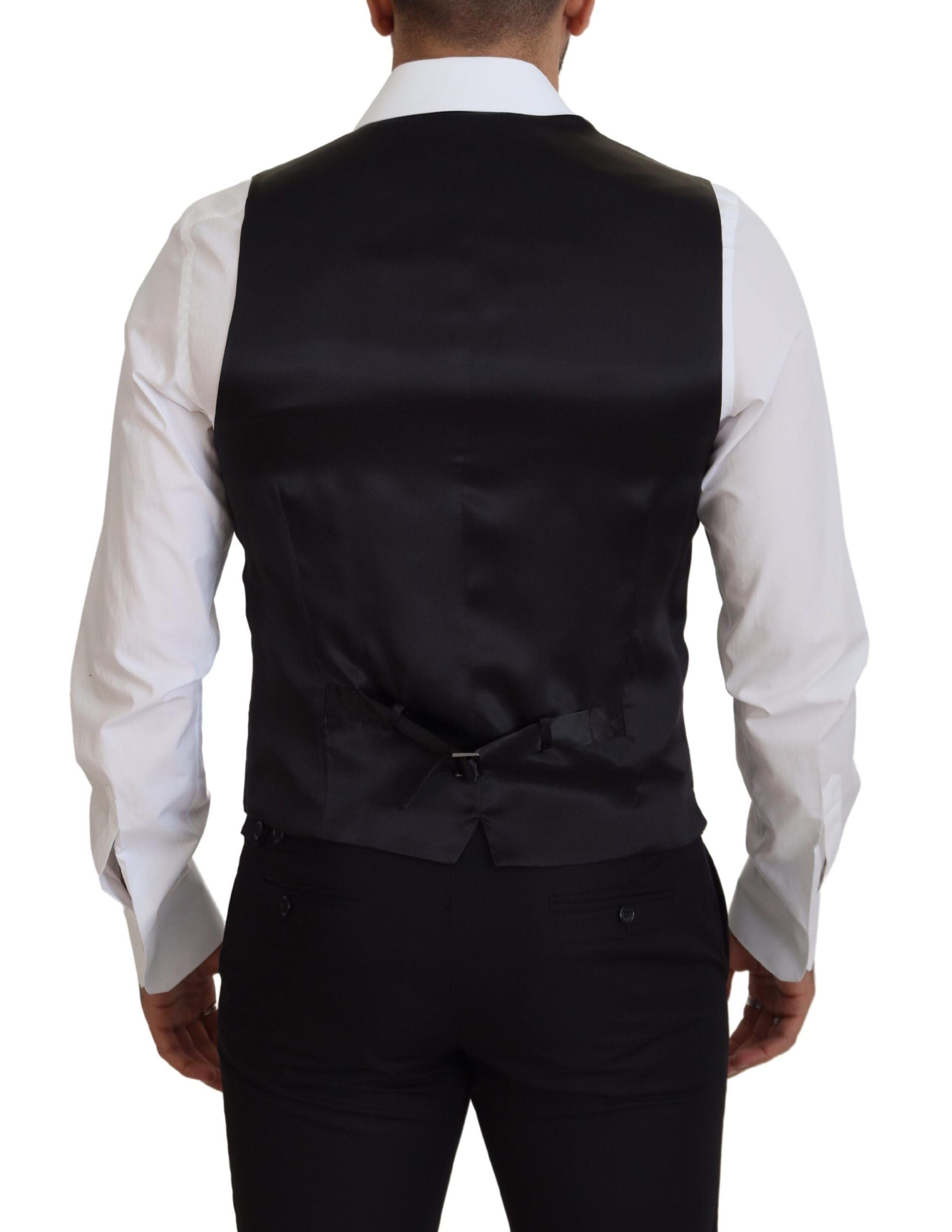 Dolce & Gabbana Black Virgin Wool Waistcoat Formal Suit Waistcoat