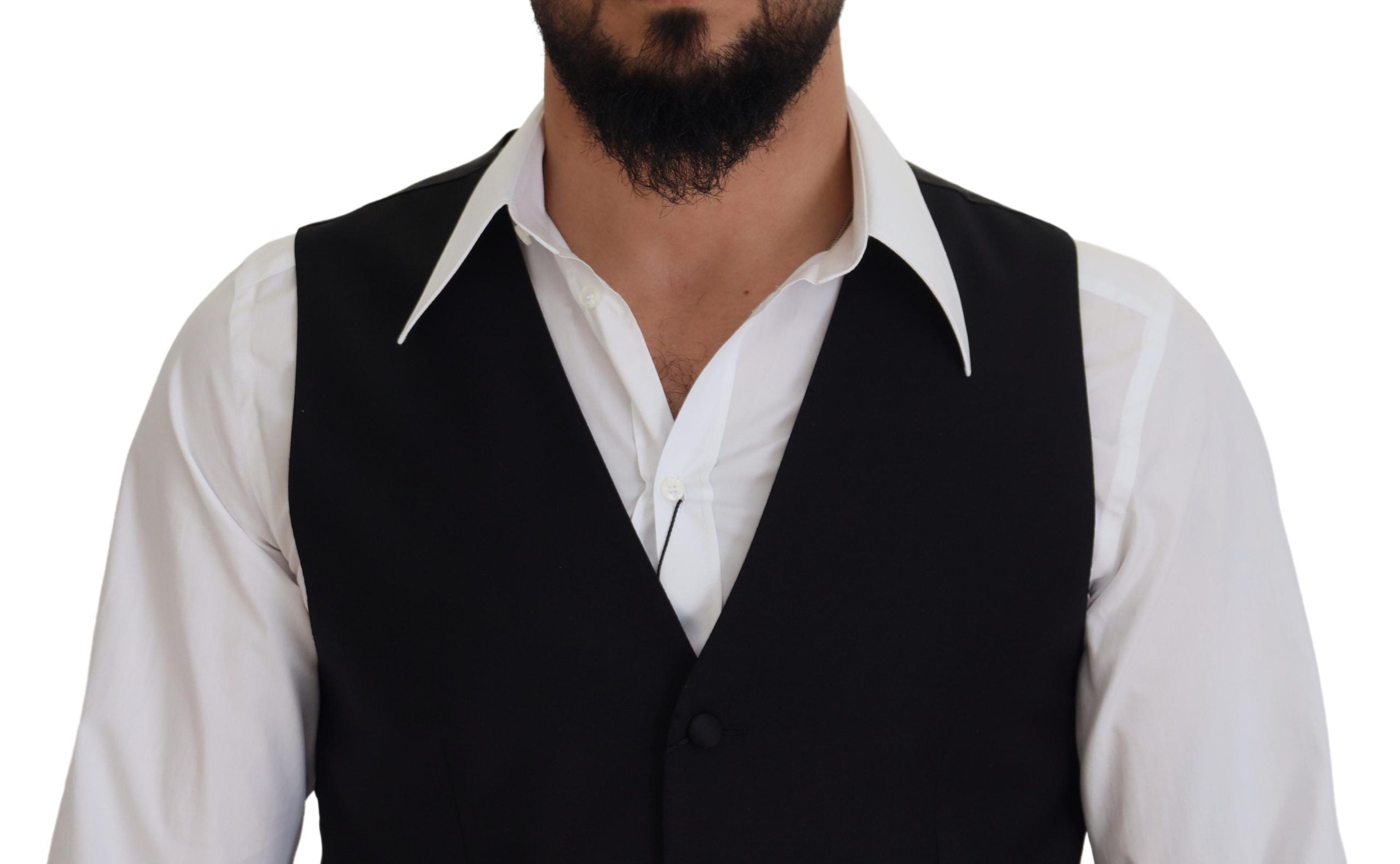 Dolce & Gabbana Black Virgin Wool Waistcoat Formal Suit Waistcoat