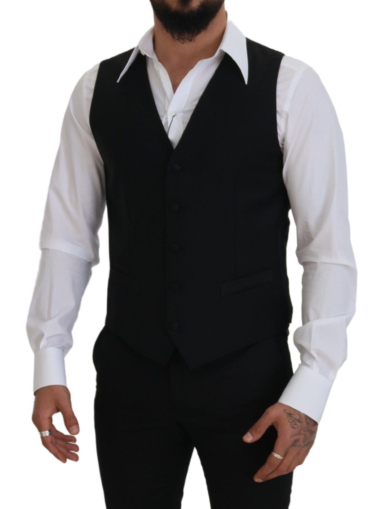 Dolce & Gabbana Black Virgin Wool Waistcoat Formal Suit Waistcoat