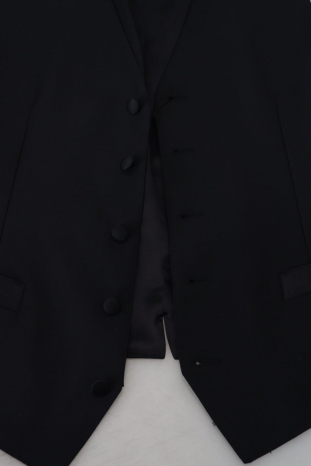 Dolce & Gabbana Black Virgin Wool Waistcoat Formal Suit Waistcoat