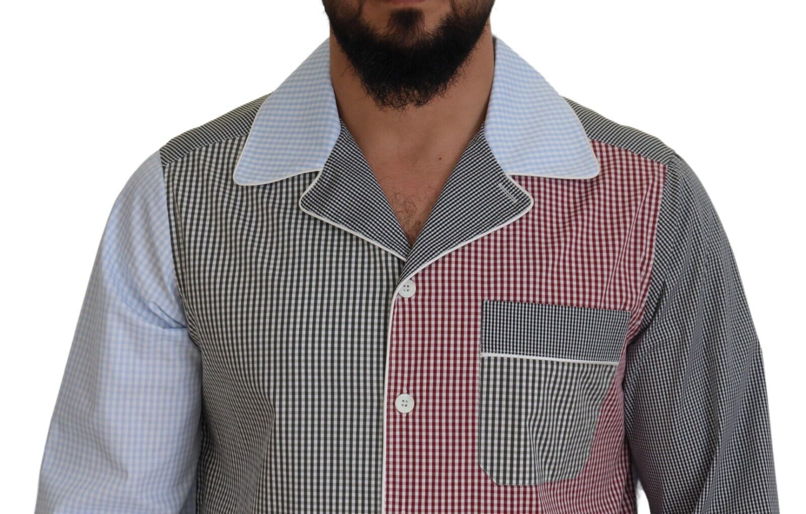 Dolce & Gabbana Multicolor Patchwork Baumwollhemd mit langen Ärmeln